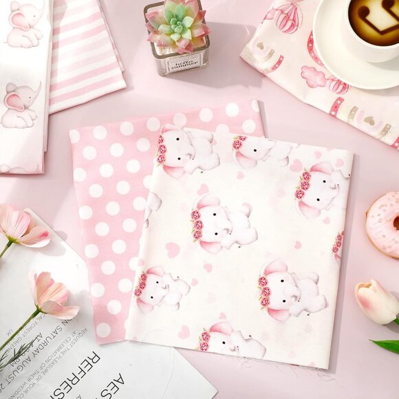Pink Elephant Hot Air Balloon Star Baby Shower Cotton Fabric Bundles - 12 Pcs, 1 - Picture 4 of 7
